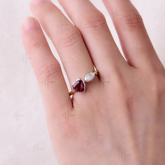 Kuololit 1.3CTW Lab Grown Diamond Ring for Women Solid 18K 14K 10K Gold Two Tone Ruby Gemstone Ring for Anniversary Engagement