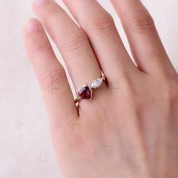 Kuololit 1.3CTW Lab Grown Diamond Ring for Women Solid 18K 14K 10K Gold Two Tone Ruby Gemstone Ring for Anniversary Engagement
