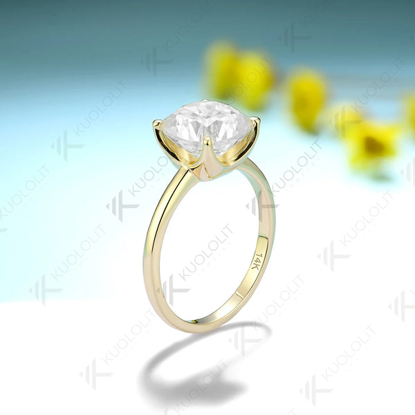 Kuololit 5CT Cushion Cut Moissanite Ring for Women Solid 18K 14K 10K 585 Yellow Gold Ring for Engagement Wedding Christmas Gifts