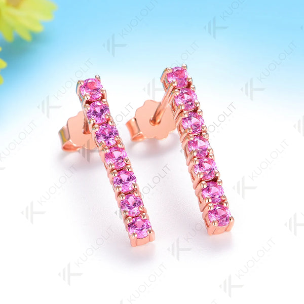 Kuololit 0.63CTW Lab Grown Pink Sapphire Custom Stud Earrings for Women Solid 14K10K 585 Yellow Gold Stud Earrings for Christmas