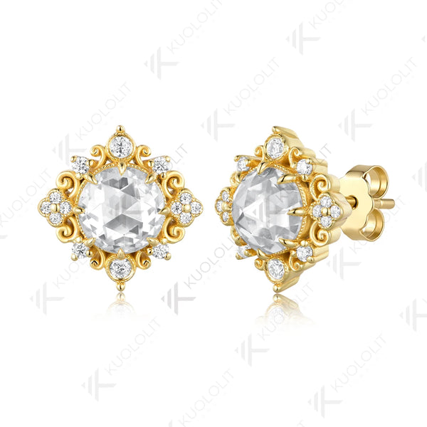 Kuololit 2.4CTW Moissanite Custom Set Earrings for Women Solid 14K 10K 585 Yellow Gold Engagement Earrings for Christmas Gifts