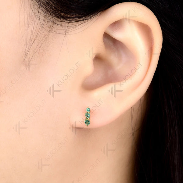 Kuololit 0.16CTW Lab Grown Emerald Custom Stud Earrings for Women Solid 14K 10K Gold Silver Yellow Gold for Party Christmas