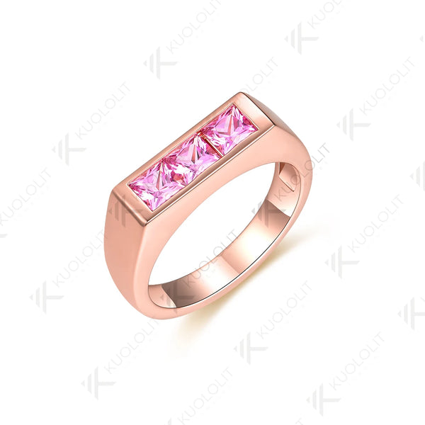 Kuololit 1.2CTW Lab Grown Pink Sapphire Princess Cut Ring for Women Solid 14K10K Rose Gold Eternity Half Band for Christmas Gift