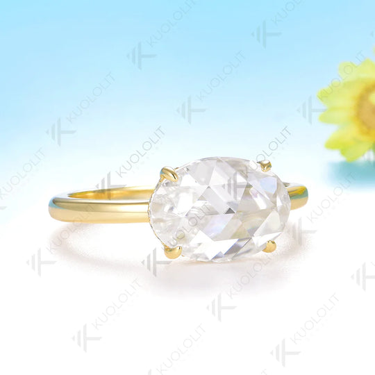 Kuololit 3CT Rose Cut Oval Moissanite Ring for Women Soild 10K 14K Yellow Gold Engagement Ring for Christmas Gift Anniversary