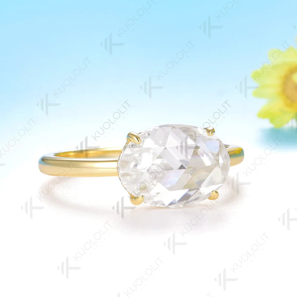 Kuololit 3CT Rose Cut Oval Moissanite Ring for Women Soild 10K 14K Yellow Gold Engagement Ring for Christmas Gift Anniversary