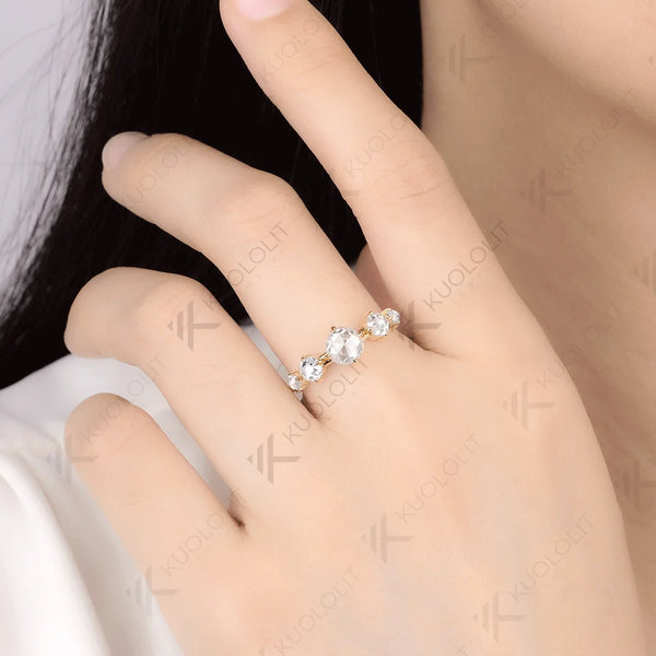 Kuololit 1.1CTW Rose Cut Moissanite Ring for Women Solid 585 18K 14K 10K Gold Wedding Band Ring for Anniversary Gifts Christmas