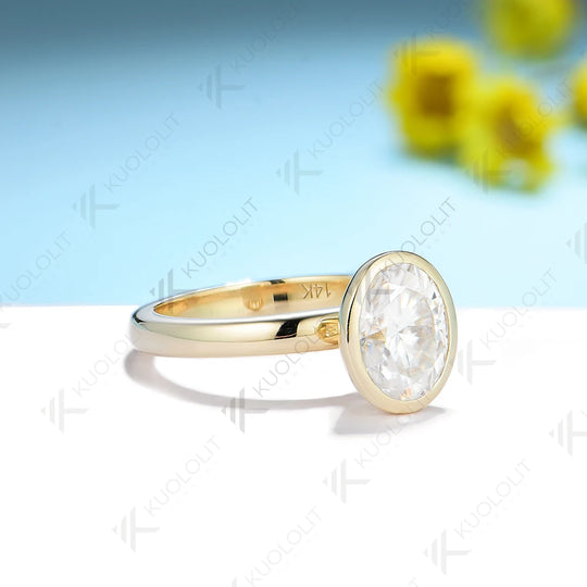 Kuololit 2CT Oval Moissanite Rings for Women Solid 14K 10K 585 White Gold 925 Silver Bezel Set for Engagement Wedding Christmas