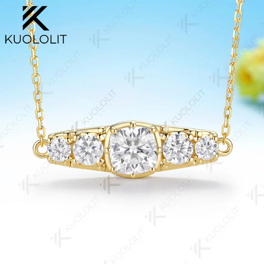 Kuololit 3.2CTW Moissanite Cushion Cut  Moissanite Custom Necklace for Women Solid 585 14K 10K Yellow Gold for Christmas Gifts