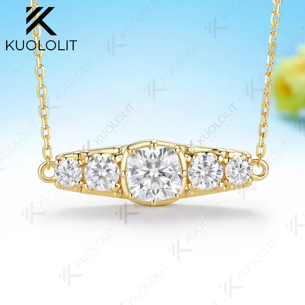 Kuololit 3.2CTW Moissanite Cushion Cut  Moissanite Custom Necklace for Women Solid 585 14K 10K Yellow Gold for Christmas Gifts
