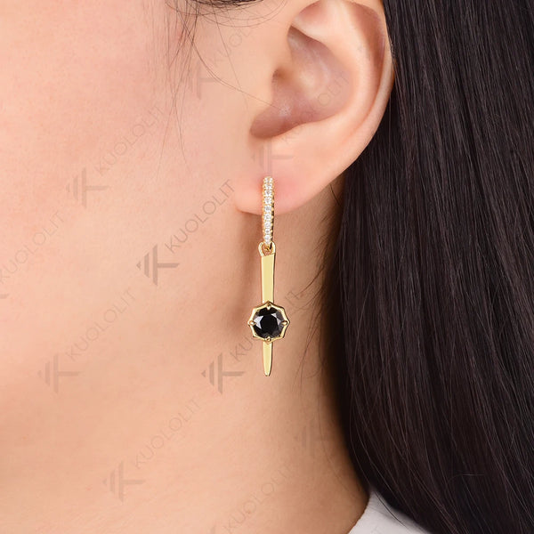 Kuololit 2CTW Black Moissanite Clip Earrings for Women Solid 18K 14K 10K 585 Yellow Gold Round Cut Hoop Earrings for Christmas