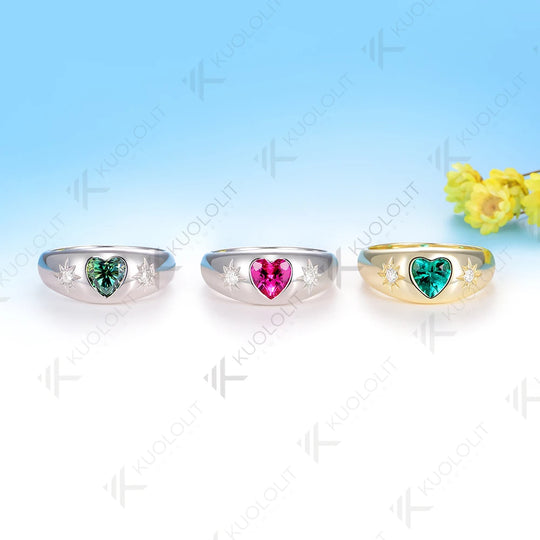 Kuololit 0.8CT Lab Grown Emerald Diamonds Ring for Women Solid 14K 10K 585 Yellow Gold Heart Ring for Anniversary Christmas Gift