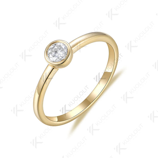 Kuololit 0.3ct Moissanite Ring for Women PT950 Soild 10K 14K Yellow Gold Bezel Set Diamond Ring  for Engagement Christmas Gifts