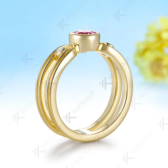 Kuololit 0.5CT Lab Grown Pink Sapphire Diamonds Custom Ring for Women Solid 14K 10K Yellow Gold for Anniversary Christmas Gifts