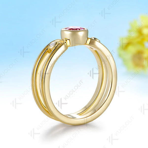 Kuololit 0.5CT Lab Grown Pink Sapphire Diamonds Custom Ring for Women Solid 14K 10K Yellow Gold for Anniversary Christmas Gifts