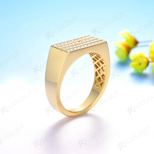 Kuololit  Moissanite Round Pave Setting Band for Women Solid 14K 10K Gold Ring for Anniversary Engagement Gifts Party Christmas