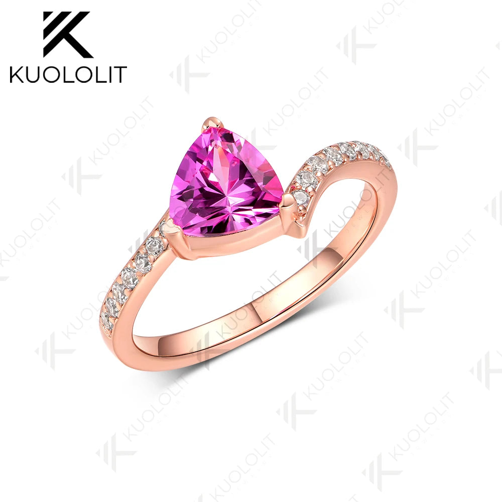 Kuololit 1.2CT Trillyon Pink Sapphire Engagement Ring for Women Solid 18K 14K 10K 585 Rose Gold Moissanite Ring for Christmas