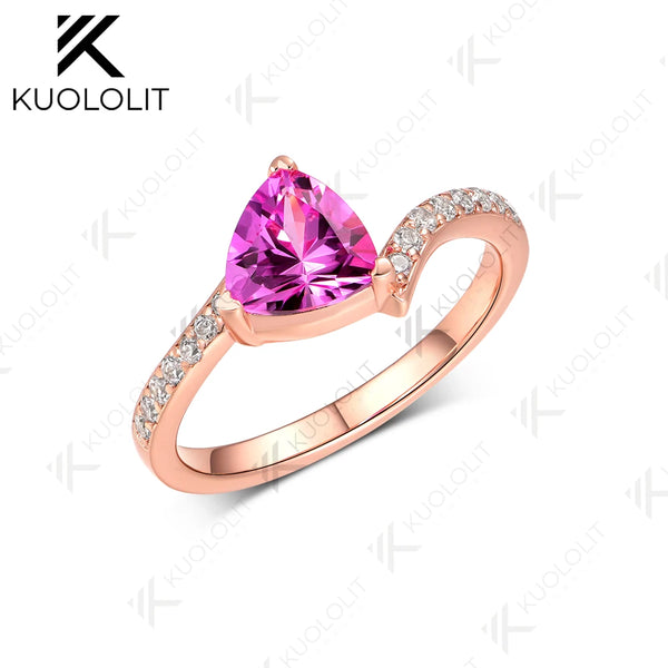 Kuololit 1.2CT Trillyon Pink Sapphire Engagement Ring for Women Solid 18K 14K 10K 585 Rose Gold Moissanite Ring for Christmas