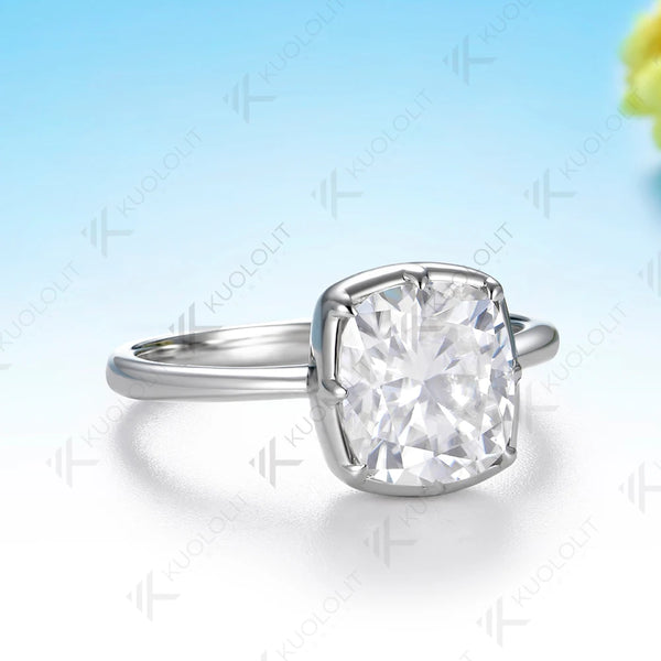 Kuololit 3CT Enlonged Cushion Moissanite Custom Ring for Women Solid 14K 10K 585 White Gold Ring for Engagement Christmas Gifts