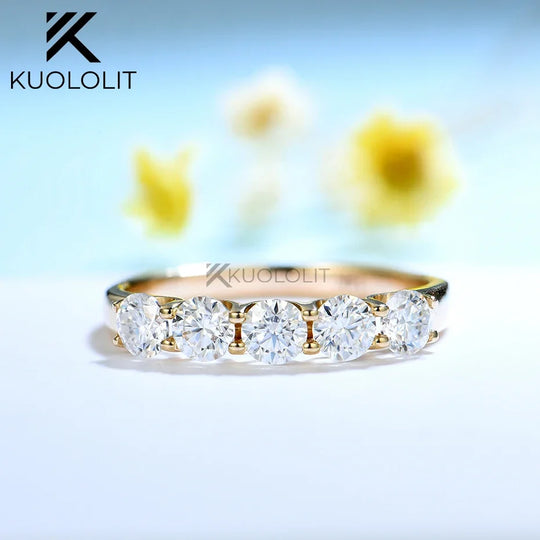Kuololit 1.3CTW Moissanite Ring for Women Soild 18K 14K Yellow Gold D/VVS1 Round Wedding Band for Engagement Christmas Gifts
