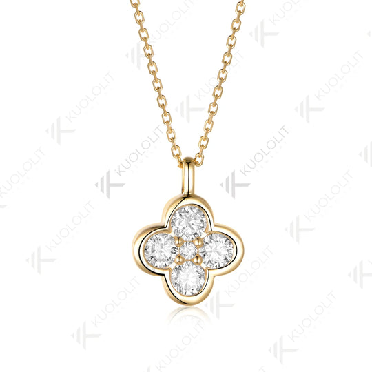 Kuololit 1.23CTW Moissanite Necklace for Women Solid 585 14K 10K Yellow Gold Necklace for Christmas Gifts Party Anniversary