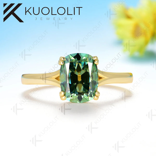 Kuololit 3CT OMC Champagne Cyan Moissanite Set Ring for Women Solid 14K 10K 585 Yellow Gold Engagement Ring for Christmas Gift Anniversary