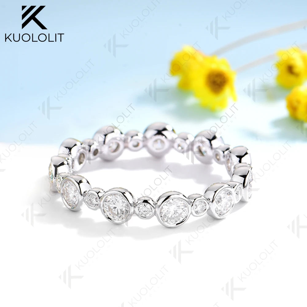 Kuololit 1.3CTW White Moissanite Ring for Women Solid 18K 14K 10K 585 White Gold Eternity Full Band for Christmas Gifts Party