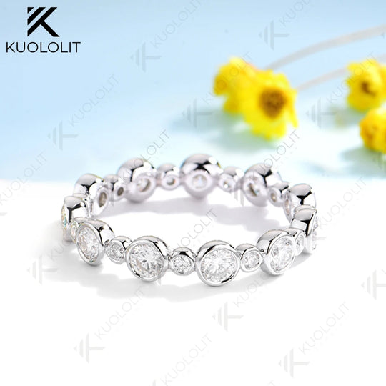 Kuololit 1.3CTW White Moissanite Ring for Women Solid 18K 14K 10K 585 White Gold Eternity Full Band for Christmas Gifts Party