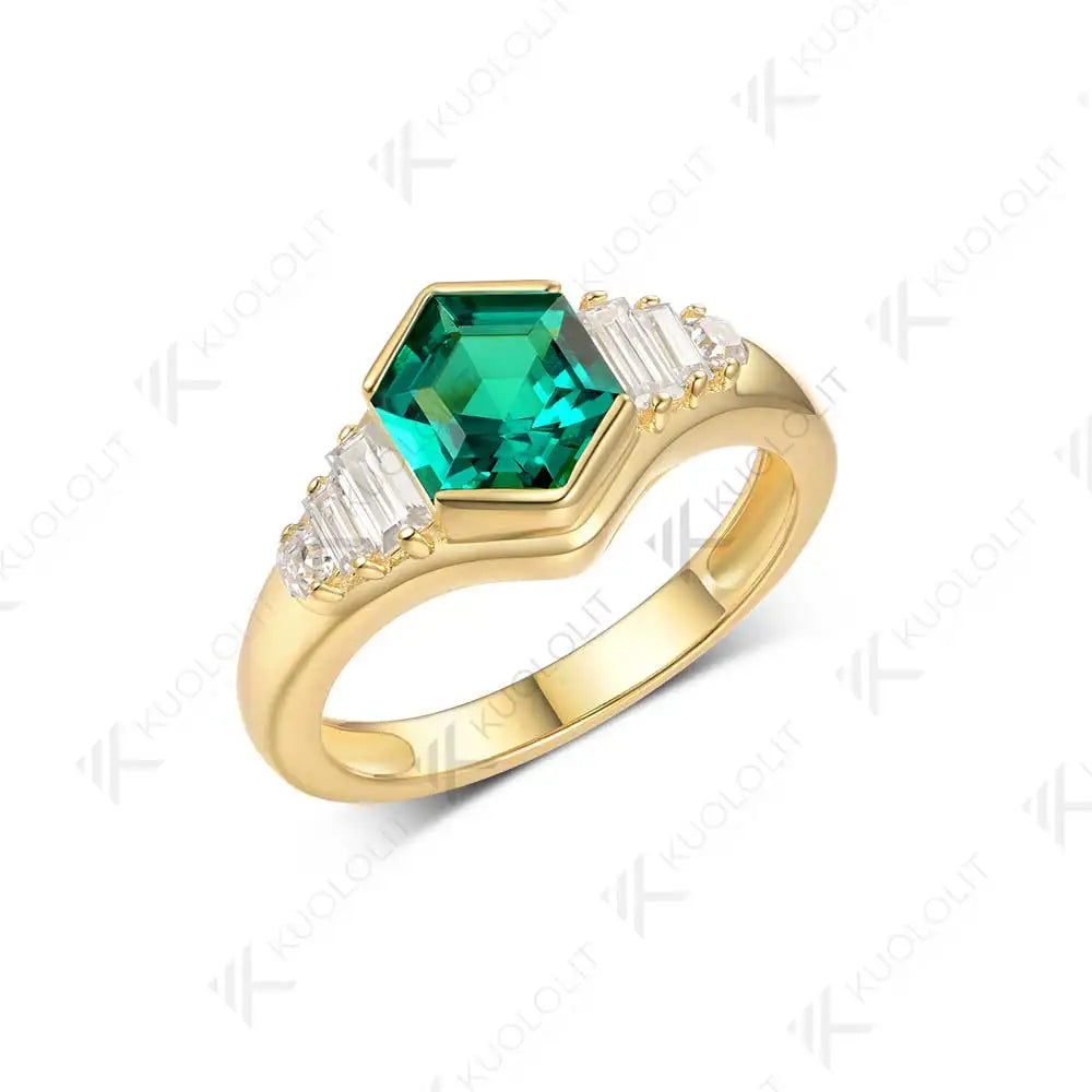 Kuololit 1.5CT Lab Grown Emerald Moissanite Engagement  Ring for Women Solid 18K 14K 10K 585 YellowGold Ring for Christmas Gifts