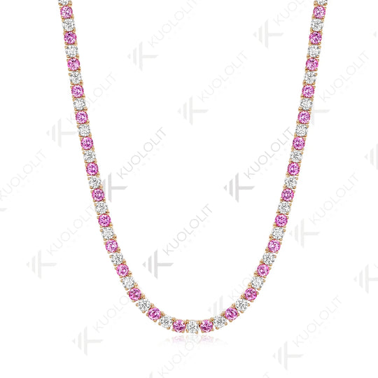Kuololit 14CTW Lab Grown Pink Sapphire Moissniate Custom Necklace for Women 14K 10K Gold Necklace for Anniversary Christmas Gift
