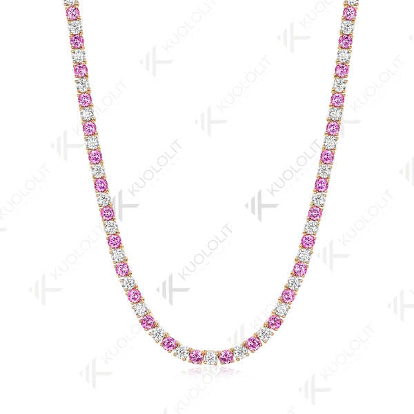 Kuololit 14CTW Lab Grown Pink Sapphire Moissniate Custom Necklace for Women 14K 10K Gold Necklace for Anniversary Christmas Gift