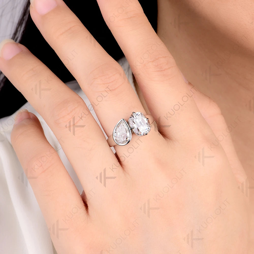 Kuololit 4.5CTW OMC Crushied Ice Pear Cut Moissanite for Women Soild 10K 14K 585 White Gold Engagement Ring for Christmas Gift