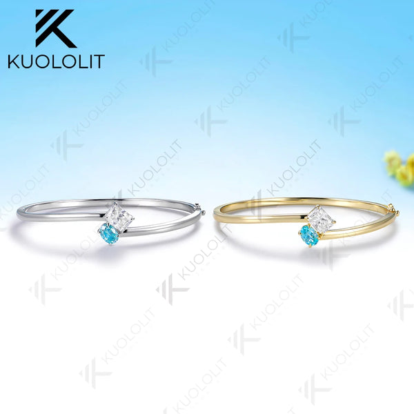 Kuololit 3.5CTW Paraiba Moissanite Custom Bangle for Women Solid 10K Yellow Gold Pear Bangle for Trendy Christams Gifts Party