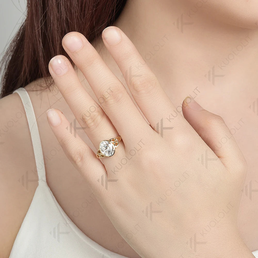 Kuololit IGI 2CT Lab Grown Diamonds Ring for Women Solid 14K 10K 585 Yellow Gold Oval Cut Diamond Engagement Ring for Christmas