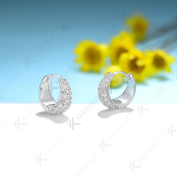 Kuololit Moissanite Hoop Earrings for Women Solid 18K 14K 10K Yellow Gold U Earring for Party Christmas Classic Engagement