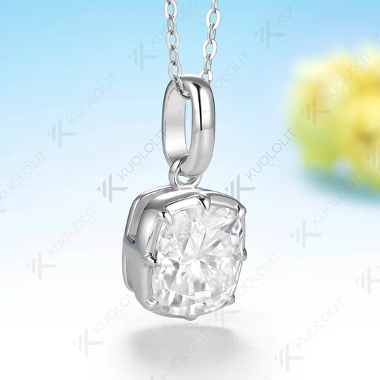 Kuololit 2.5CT Enlonged Cushion Moissanite  Necklace for Women Solid 585 14K 10K Yellow Gold  Necklace for Christmas Gifts Party