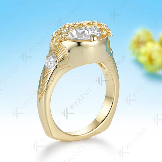 Kuololit 4CT Moissanite Custom Ring for Women Solid 14K 10K 585 Yellow Gold Engagement Chains Ring for Christmas Gift Party