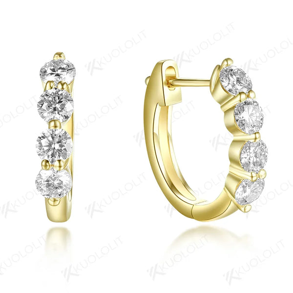 Kuololit 0.8CTW Moissanite Earrings for Women 585 14k 10k Solid Gold 925 Silver Clip Hoop Earrings Round Cut for Party Christmas