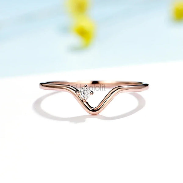 Kuololit Lab Grown Diamonds Stack Rings for Women Solid 18K 14K Rose Gold Solitaire Wedding Diamond V Band for Engagement Christmas