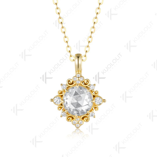 Kuololit 4CT Rose Moissanite Custom Set Necklace for Women Solid 14K 10K 585 Yellow Gold Engagement Necklace for Christmas Gifts