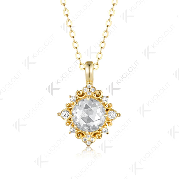 Kuololit 4CT Rose Moissanite Custom Set Necklace for Women Solid 14K 10K 585 Yellow Gold Engagement Necklace for Christmas Gifts
