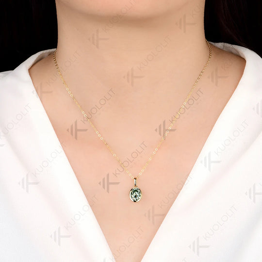 Kuololit 2CT Cyan Moissanite Lab Grown Padparadscha Necklace for Women Men Solid 585 14K 10K Gold for Oval Engagement Party Christmas Gifts Anniversary