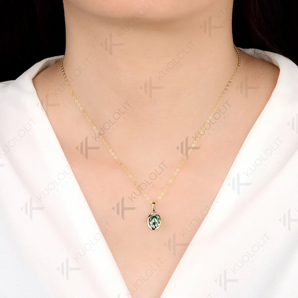 Kuololit 2CT Cyan Moissanite Lab Grown Padparadscha Necklace for Women Men Solid 585 14K 10K Gold for Oval Engagement Party Christmas Gifts Anniversary