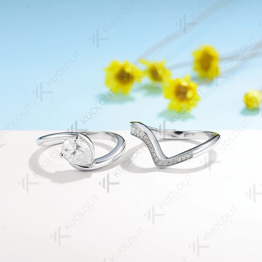 Kuololit 1.25CT Pear Cut Moissanite Set Rings for Women Solid14K 10K 18K 585 Gold Engagement Rings for Party Anniversary Gifts