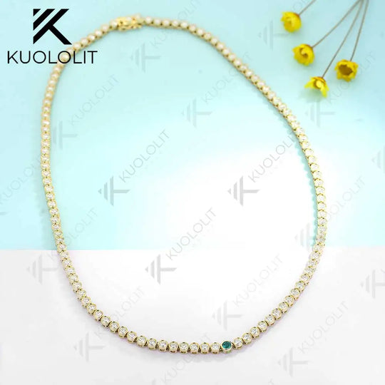 Kuololit 7CTW Lab Grown Emerald Tennis Necklace for Women Solid 18K 14K 10K Gold Moissanite Necklace for Party Christmas Gifts