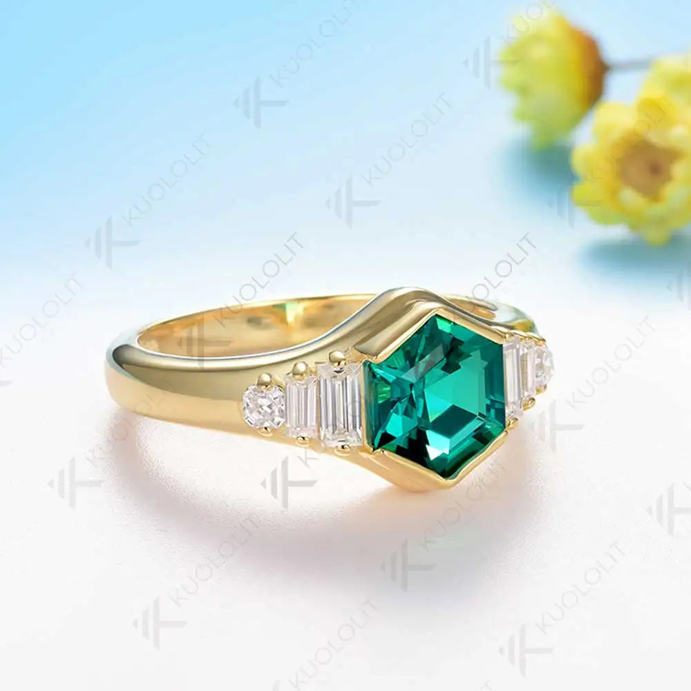 Kuololit 1.5CT Lab Grown Emerald Moissanite Engagement  Ring for Women Solid 18K 14K 10K 585 YellowGold Ring for Christmas Gifts