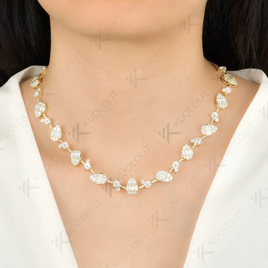 Kuololit 15CTW Moissanite Custom Necklace for Women Men Solid 585 14K 10K Yellow Gold  for Anniversary Christmas Gifts Jewelry