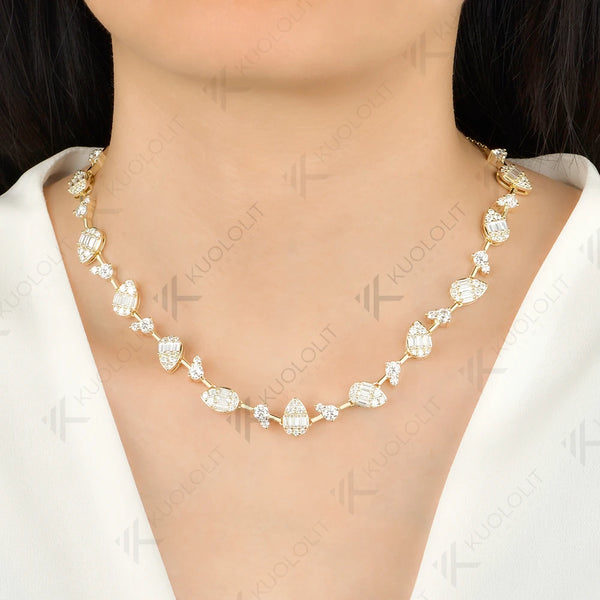 Kuololit 15CTW Moissanite Custom Necklace for Women Men Solid 585 14K 10K Yellow Gold  for Anniversary Christmas Gifts Jewelry