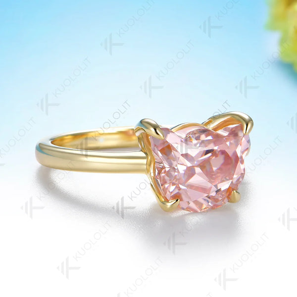 Kuololit 3.2CT Pink Moissanite Custom Ring for Women Solid 14K 10K 585 Yellow Gold Cat for Christmas Gift Engagement Anniversary
