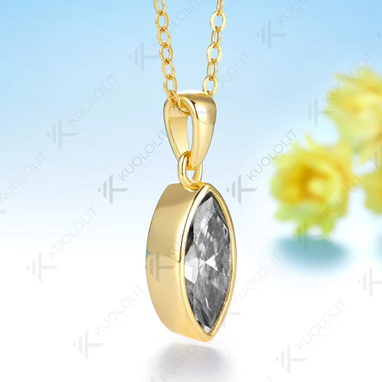 Kuololit 2CT Grey Moissanite Marquise Necklace for Women Solid 14K 10K Yellow Gold  Pedant for Engagement Christmas Gifts New