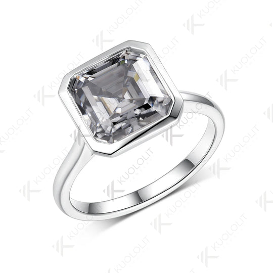 Kuololit 3.5CT Gray Moissanite Asscher Cut Ring for Women Solid 14K 10K 585 White Gold for Engagement Wedding Christmas Gifts